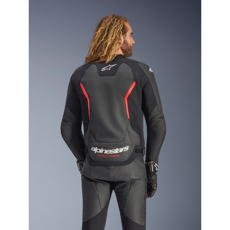 Alpinestars GP Force V2 leren motorjas in zwart-fluorescerend rood-wit