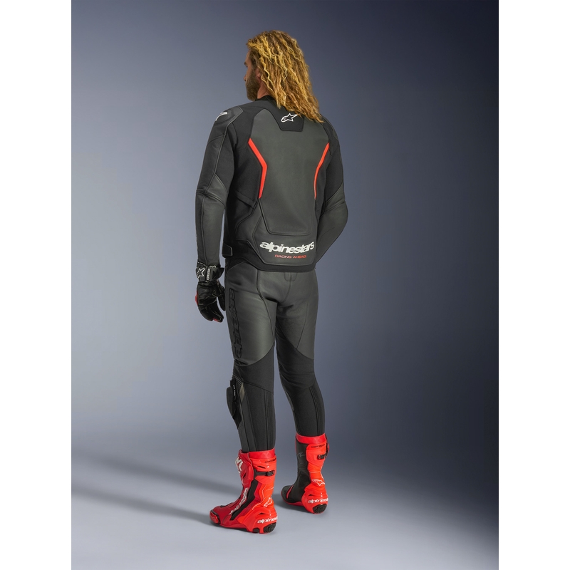 Alpinestars GP Force V2 leren motorjas in zwart-fluorescerend rood-wit