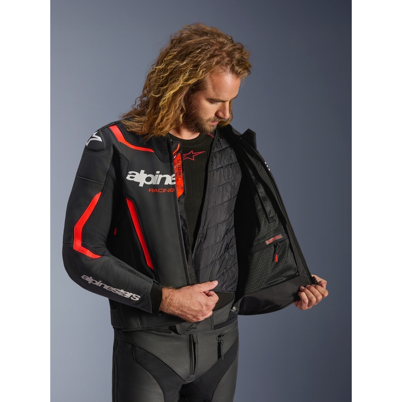 Alpinestars GP Force V2 leren motorjas in zwart-fluorescerend rood-wit