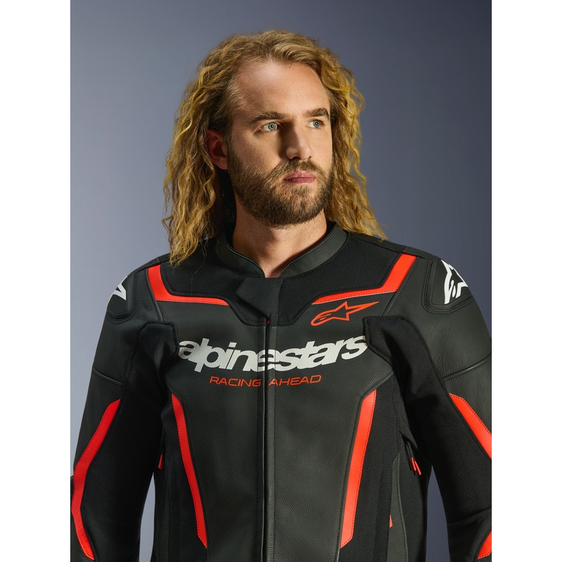 Alpinestars GP Force V2 leren motorjas in zwart-fluorescerend rood-wit