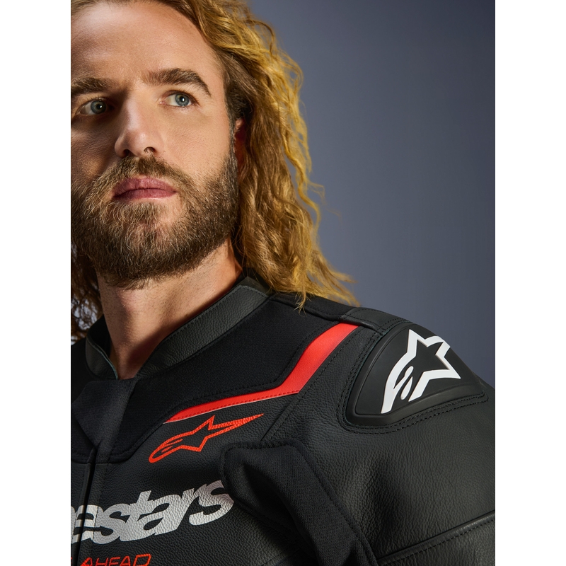 Alpinestars GP Force V2 leren motorjas in zwart-fluorescerend rood-wit