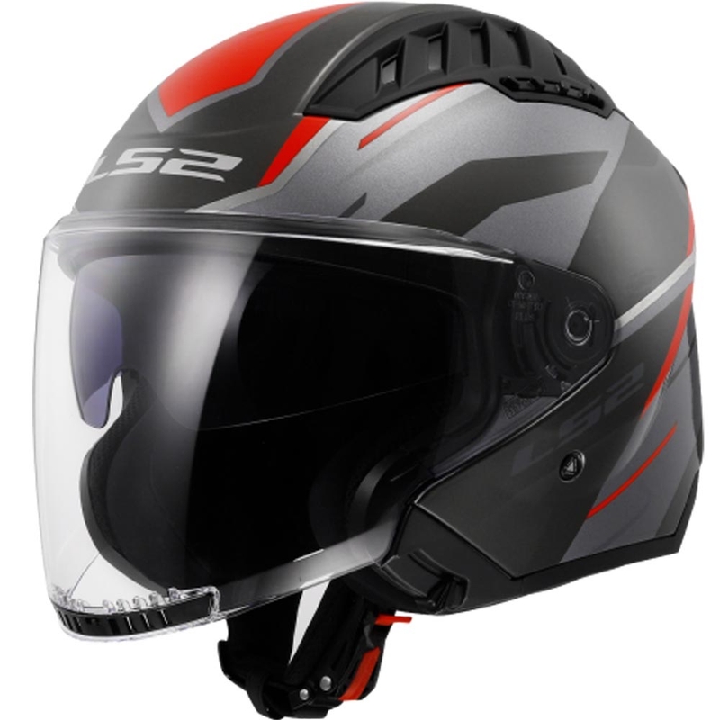 Open motorhelm LS2 OF600 Copter II Diston grijs-rood