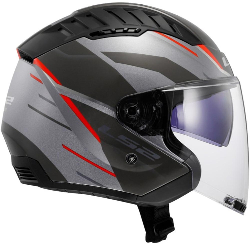 Open motorhelm LS2 OF600 Copter II Diston grijs-rood