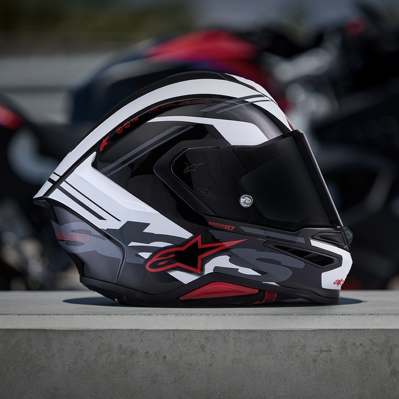 Alpinestars S-R7 A-Core integraalhelm voor motorfietsen, zwart-wit-rood