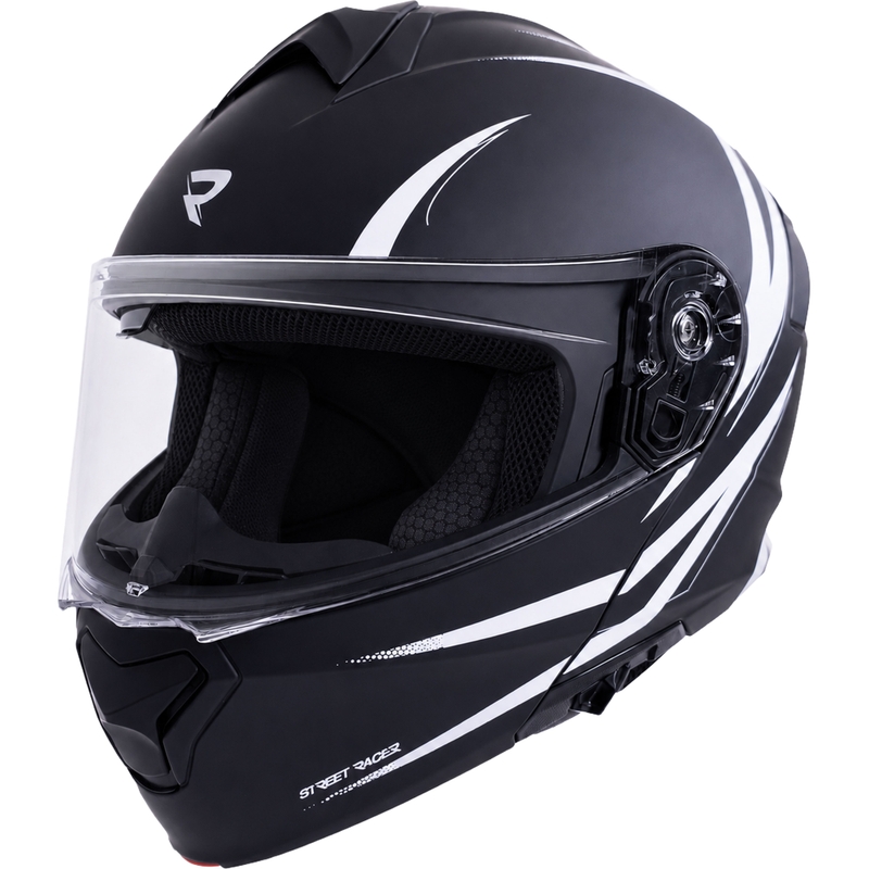 Opklapbare motorhelm Street Racer Fury matzwart-wit - voorbeeld