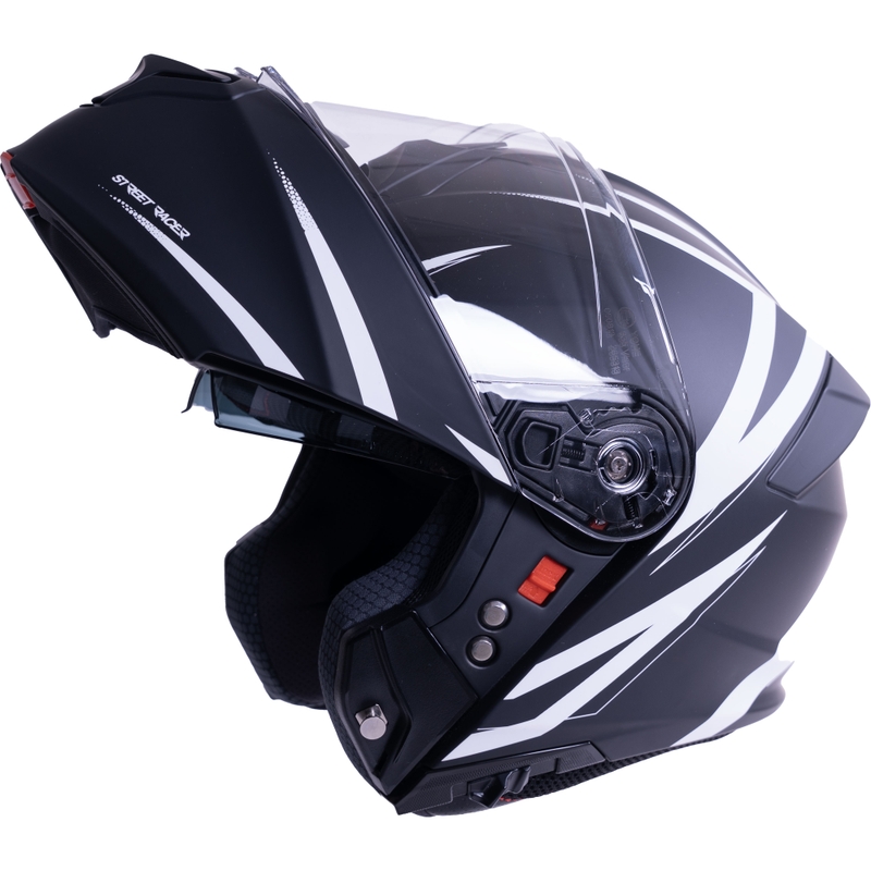 Opklapbare motorhelm Street Racer Fury matzwart-wit - voorbeeld
