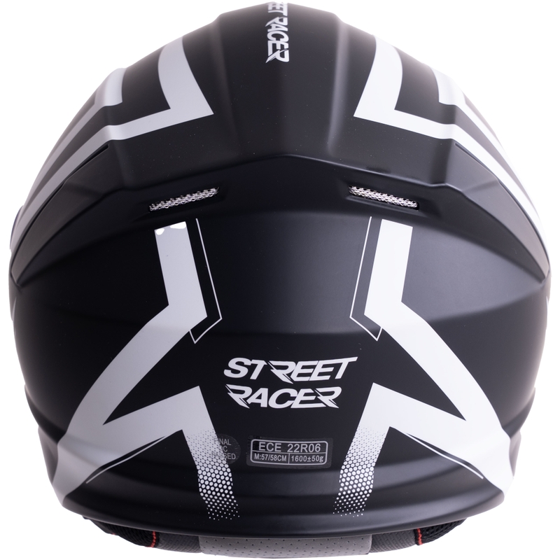 Opklapbare motorhelm Street Racer Fury matzwart-wit - voorbeeld