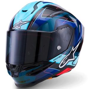 Alpinestars S-R7 Kinetis integraalhelm voor motorfietsen, zwart-blauw-fluorescerend roze-wit