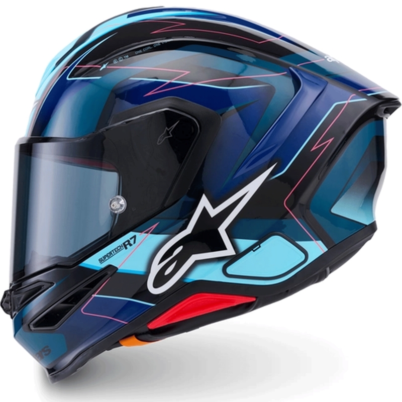 Alpinestars S-R7 Kinetis integraalhelm voor motorfietsen, zwart-blauw-fluorescerend roze-wit