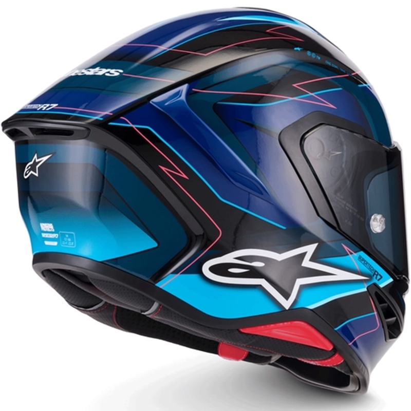 Alpinestars S-R7 Kinetis integraalhelm voor motorfietsen, zwart-blauw-fluorescerend roze-wit