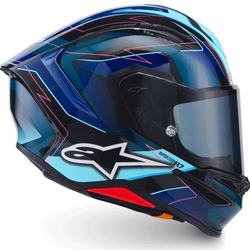 Alpinestars S-R7 Kinetis integraalhelm voor motorfietsen, zwart-blauw-fluorescerend roze-wit