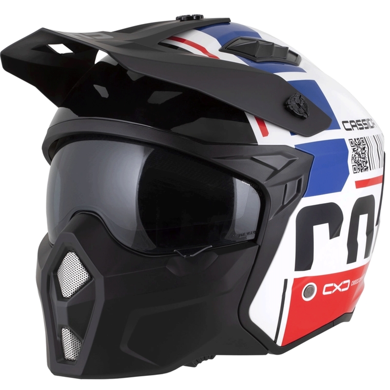 Modulaire motorhelm Cassida Cross Country Code wit-rood-blauw-zwart