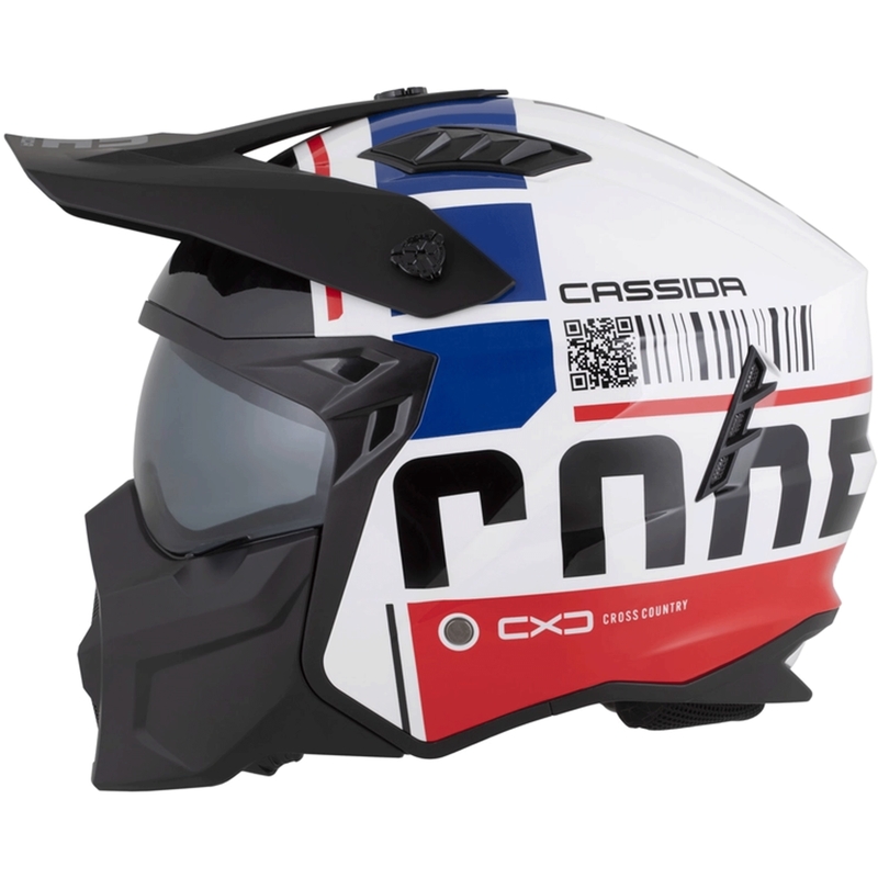 Modulaire motorhelm Cassida Cross Country Code wit-rood-blauw-zwart