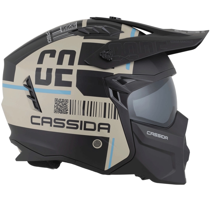 Modulaire motorhelm Cross Country Code mat zand-zwart-lichtblauw