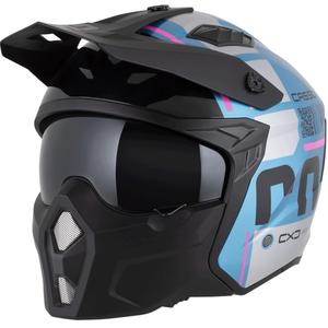 Modulaire motorhelm Cassida Cross Country Code parelblauw-zilver-roze-zwart
