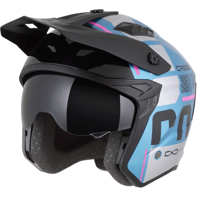 Modulaire motorhelm Cassida Cross Country Code parelblauw-zilver-roze-zwart