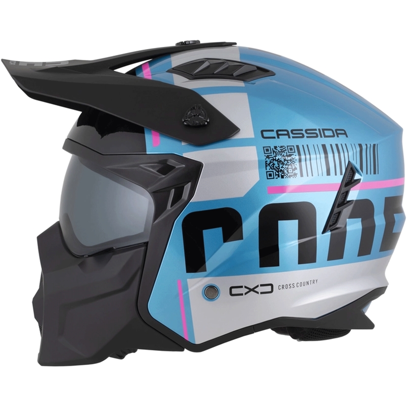 Modulaire motorhelm Cassida Cross Country Code parelblauw-zilver-roze-zwart