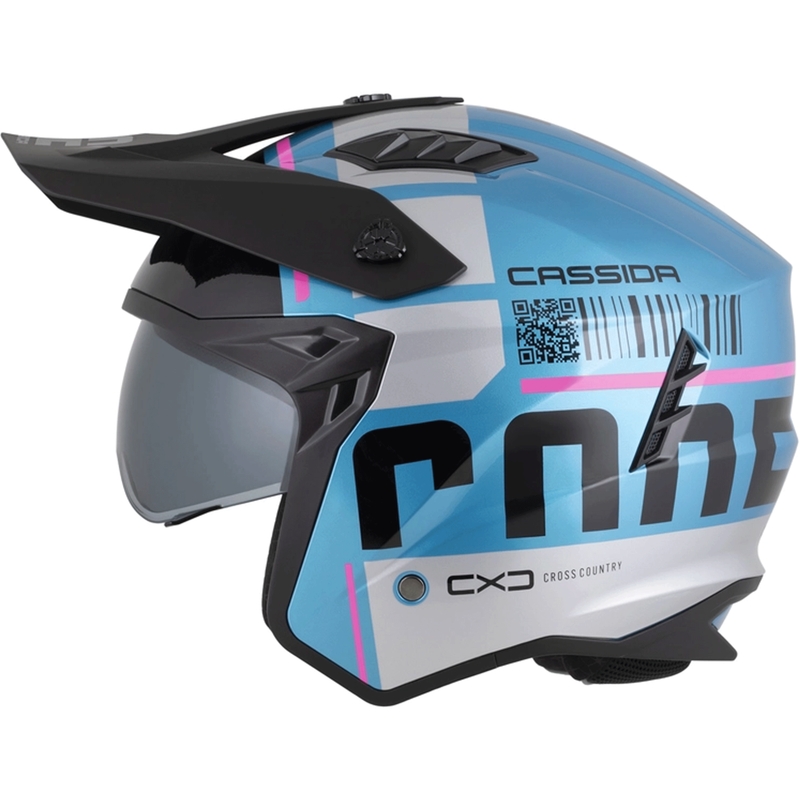 Modulaire motorhelm Cassida Cross Country Code parelblauw-zilver-roze-zwart