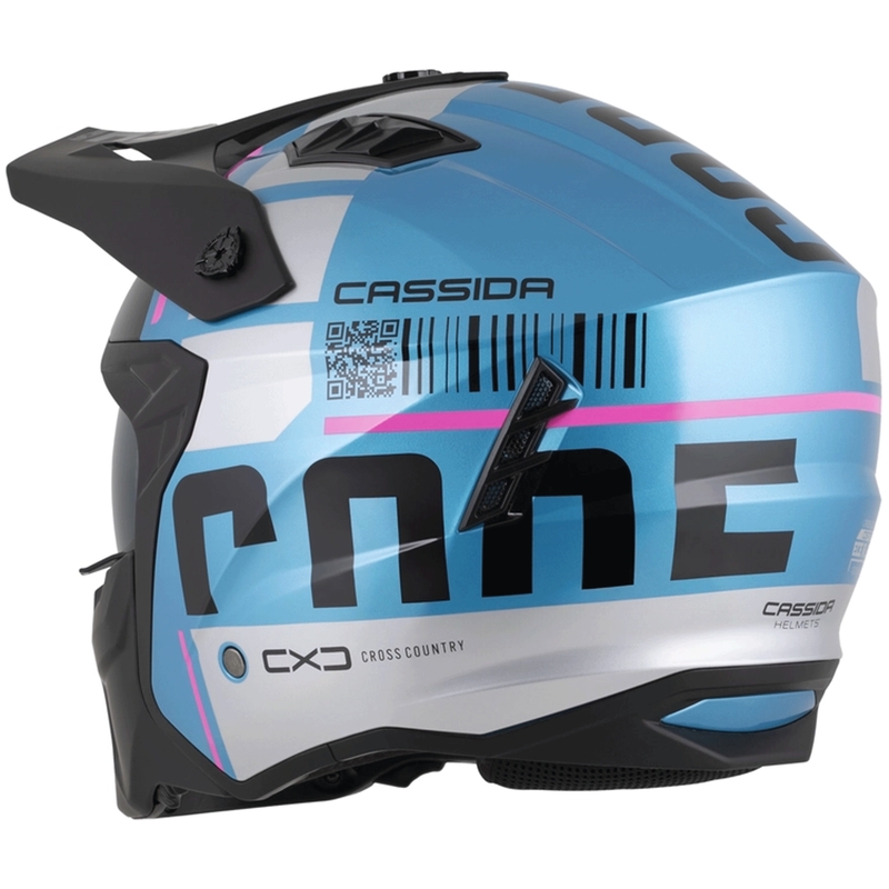 Modulaire motorhelm Cassida Cross Country Code parelblauw-zilver-roze-zwart