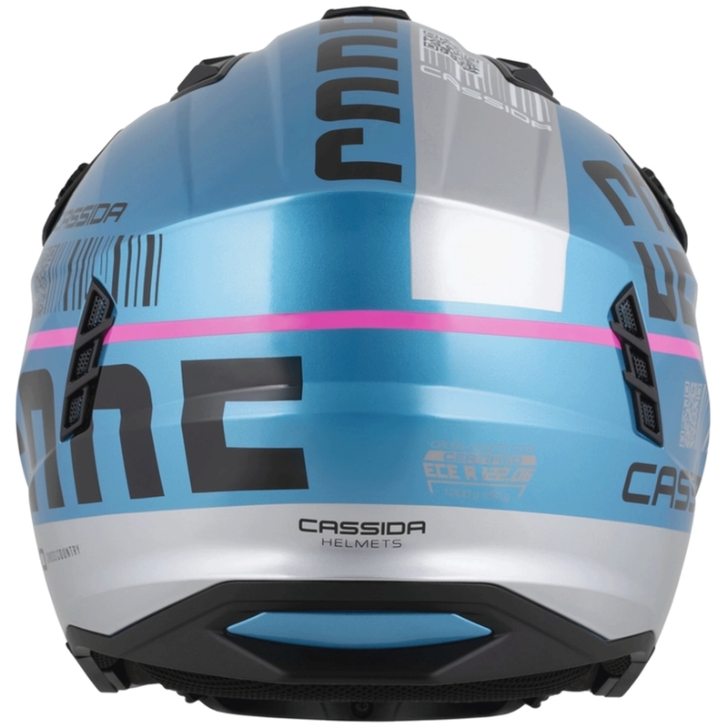Modulaire motorhelm Cassida Cross Country Code parelblauw-zilver-roze-zwart