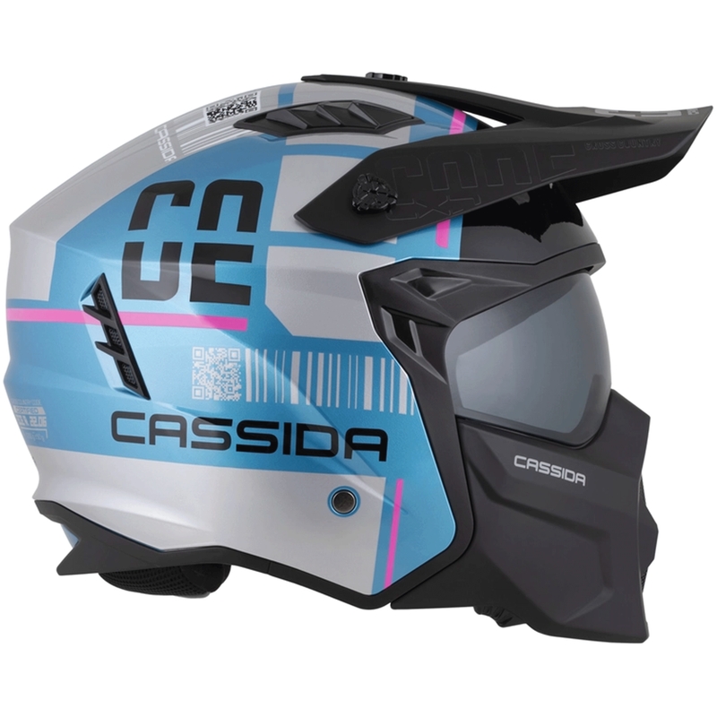 Modulaire motorhelm Cassida Cross Country Code parelblauw-zilver-roze-zwart