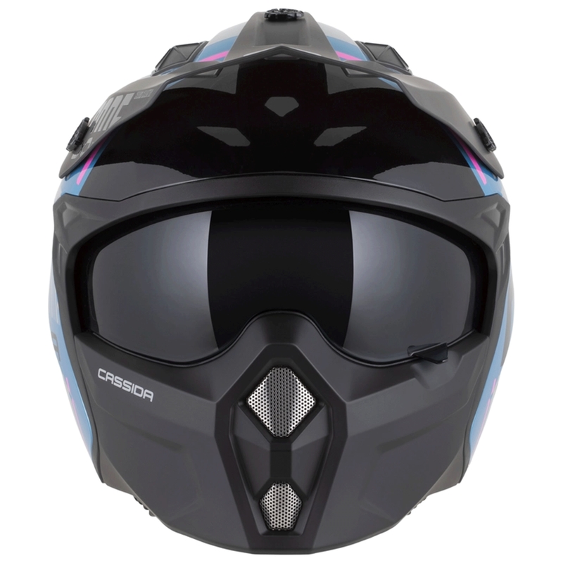 Modulaire motorhelm Cassida Cross Country Code parelblauw-zilver-roze-zwart