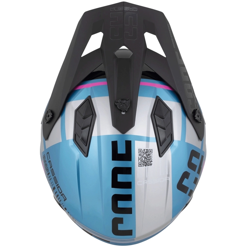 Modulaire motorhelm Cassida Cross Country Code parelblauw-zilver-roze-zwart