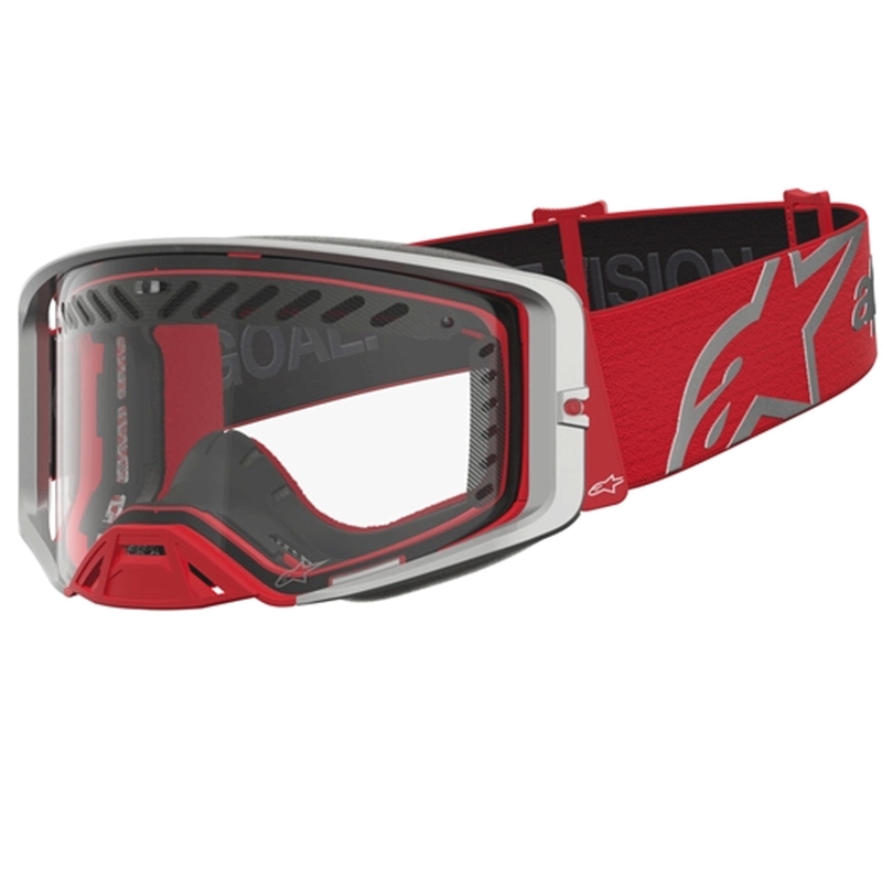 Alpinestars Supertech Dura Air Fluid rood-zilveren crossbril met transparant plexiglas