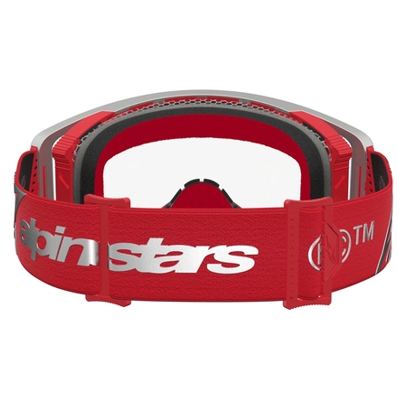 Alpinestars Supertech Dura Air Fluid rood-zilveren crossbril met transparant plexiglas