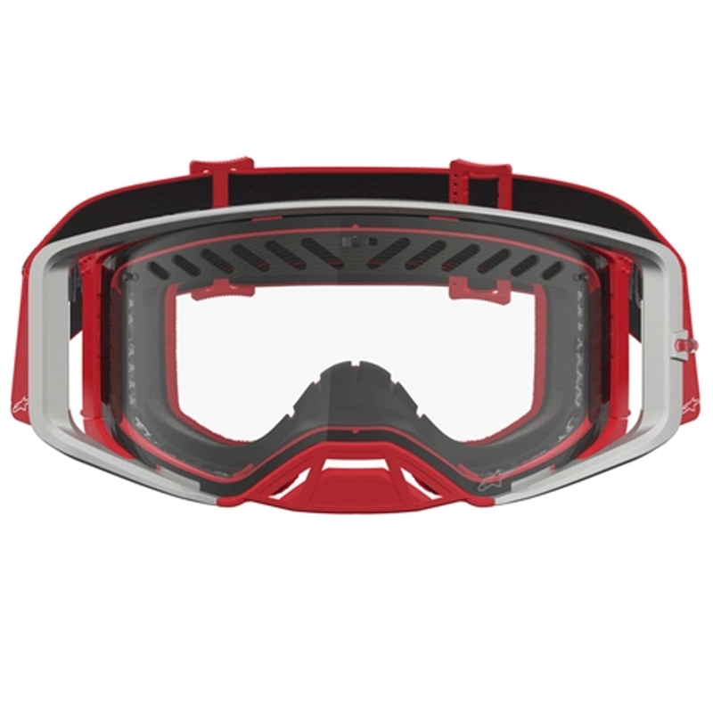 Alpinestars Supertech Dura Air Fluid rood-zilveren crossbril met transparant plexiglas