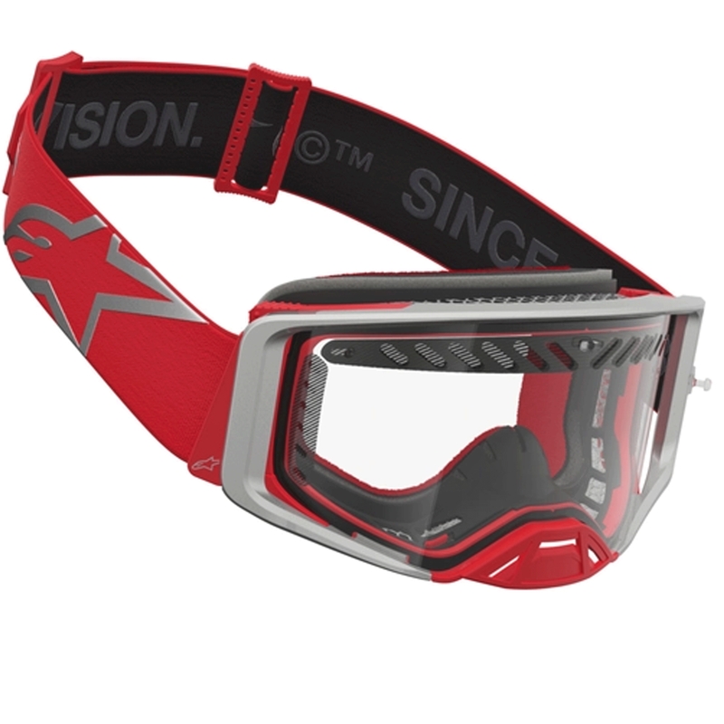 Alpinestars Supertech Dura Air Fluid rood-zilveren crossbril met transparant plexiglas