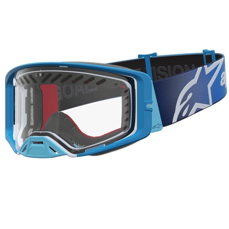 Alpinestars Supertech Dura Air Fluid blauw-zilveren motorcrossbril met transparant plexiglas