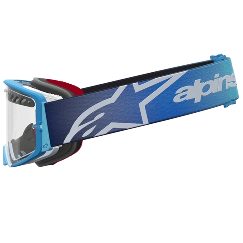 Alpinestars Supertech Dura Air Fluid blauw-zilveren motorcrossbril met transparant plexiglas