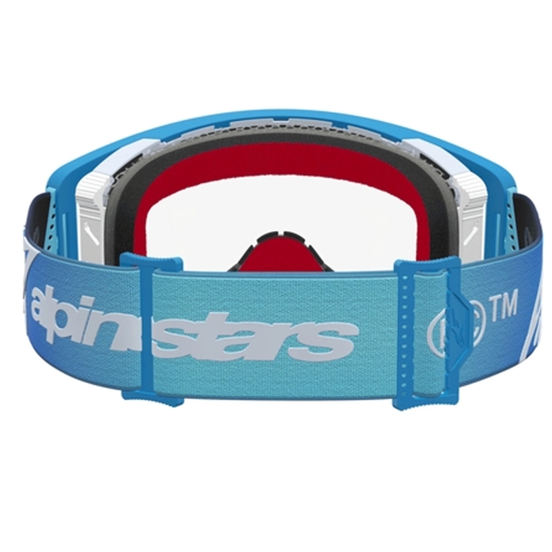 Alpinestars Supertech Dura Air Fluid blauw-zilveren motorcrossbril met transparant plexiglas