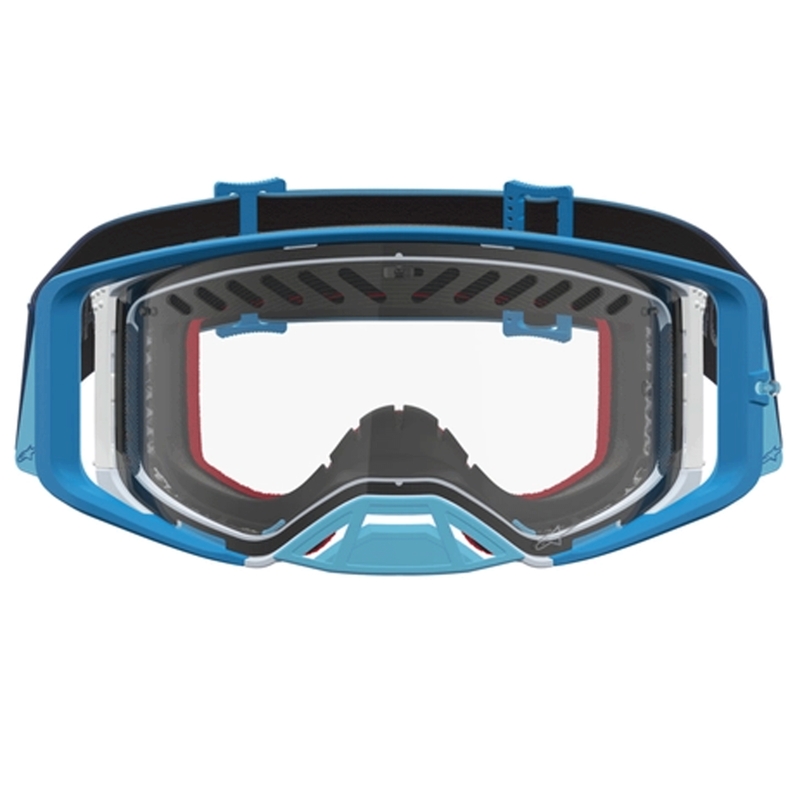 Alpinestars Supertech Dura Air Fluid blauw-zilveren motorcrossbril met transparant plexiglas
