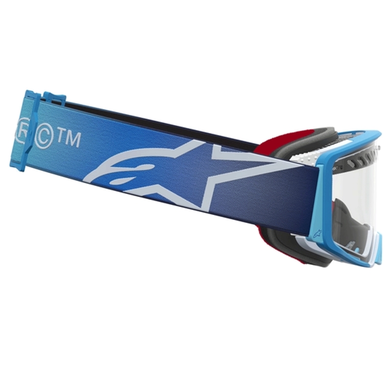 Alpinestars Supertech Dura Air Fluid blauw-zilveren motorcrossbril met transparant plexiglas