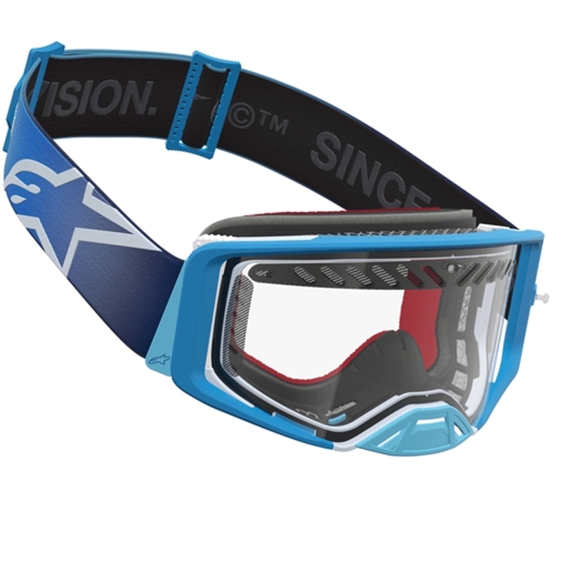 Alpinestars Supertech Dura Air Fluid blauw-zilveren motorcrossbril met transparant plexiglas
