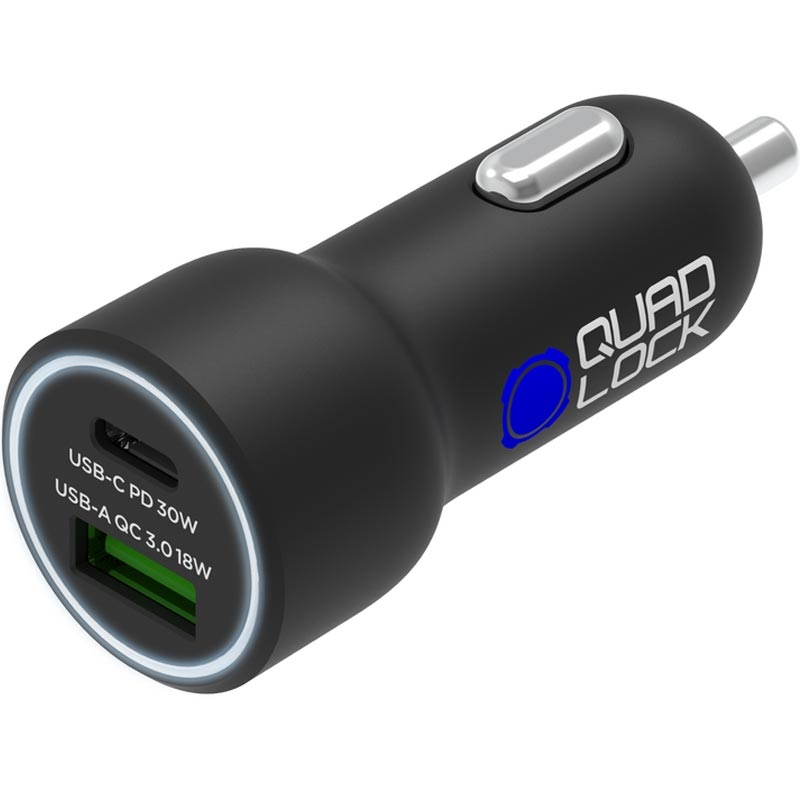 Quad Lock® 48W USB-C PD + USB-A QC 3.0 autolader zwart