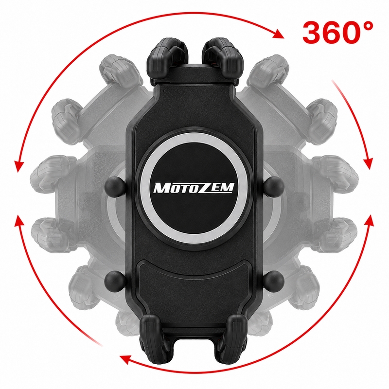MotoZem Claw PRO anti-vibratiehouder met draadloze oplader en USB-C-aansluiting, zwart