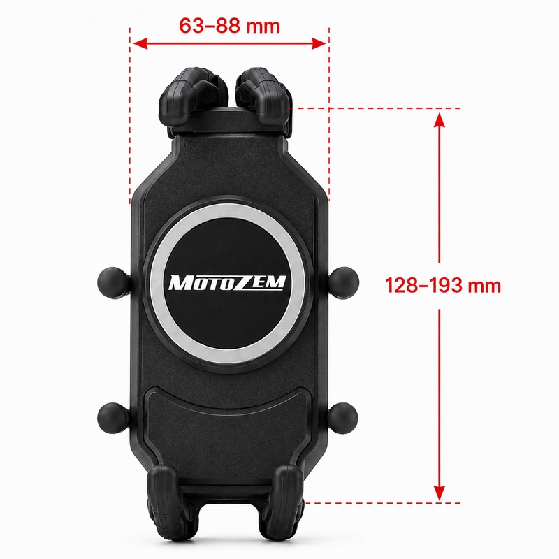 MotoZem Claw PRO anti-vibratiehouder met draadloze oplader en USB-C-aansluiting, zwart