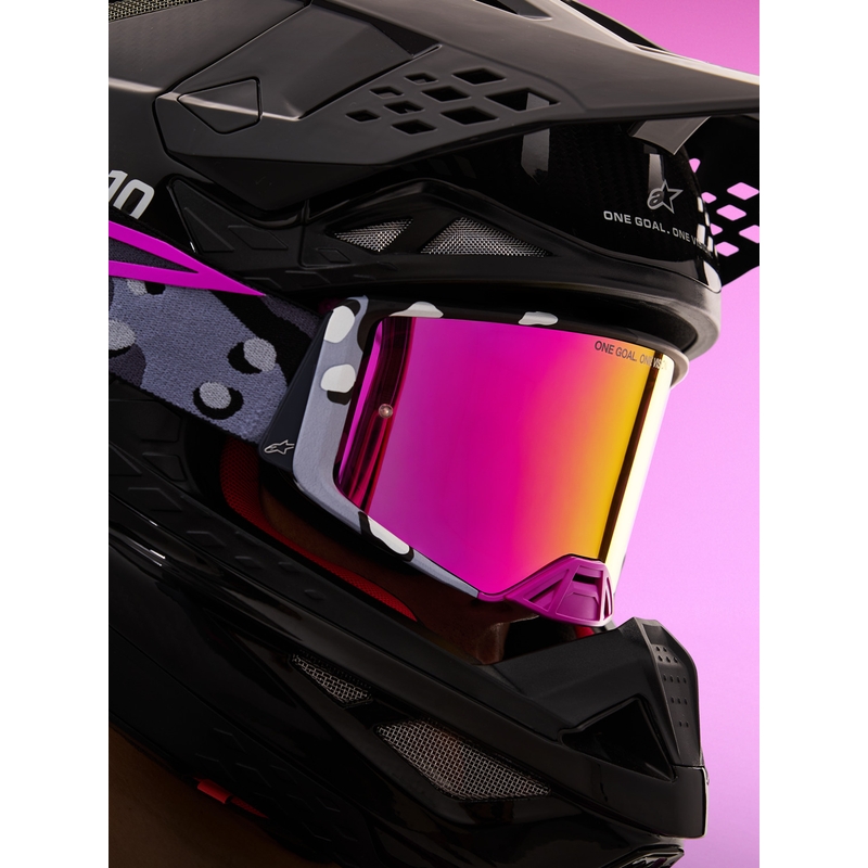 Alpinestars Supertech Lone paarse camouflage crossbril met spiegelend roze plexiglas