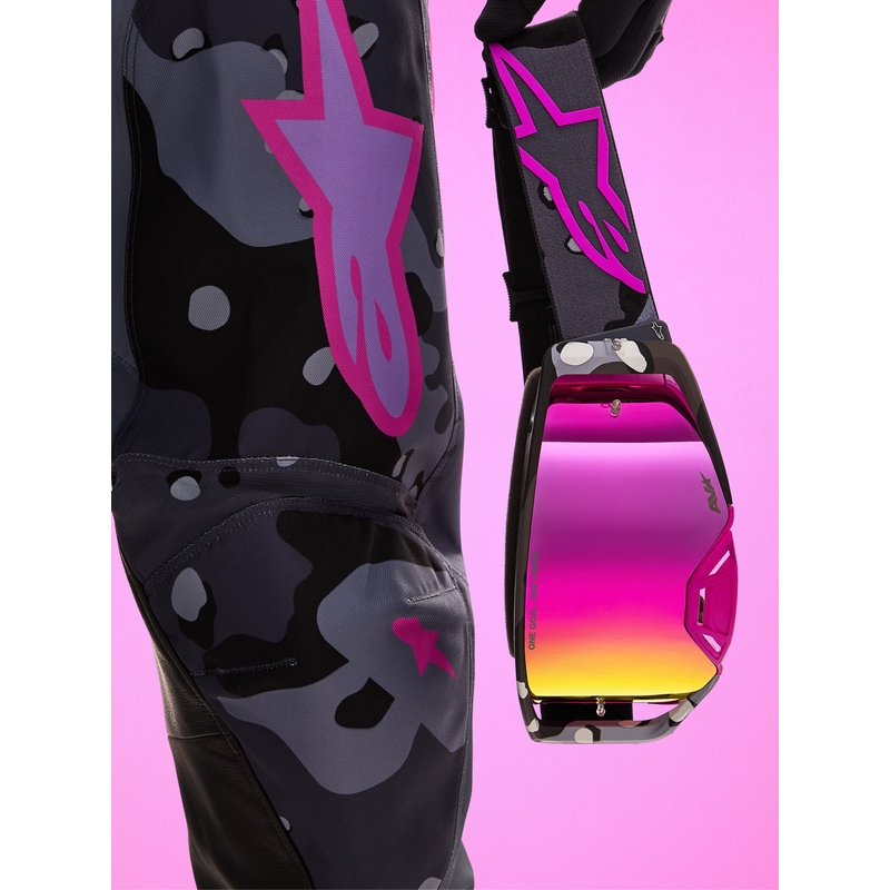 Alpinestars Supertech Lone paarse camouflage crossbril met spiegelend roze plexiglas