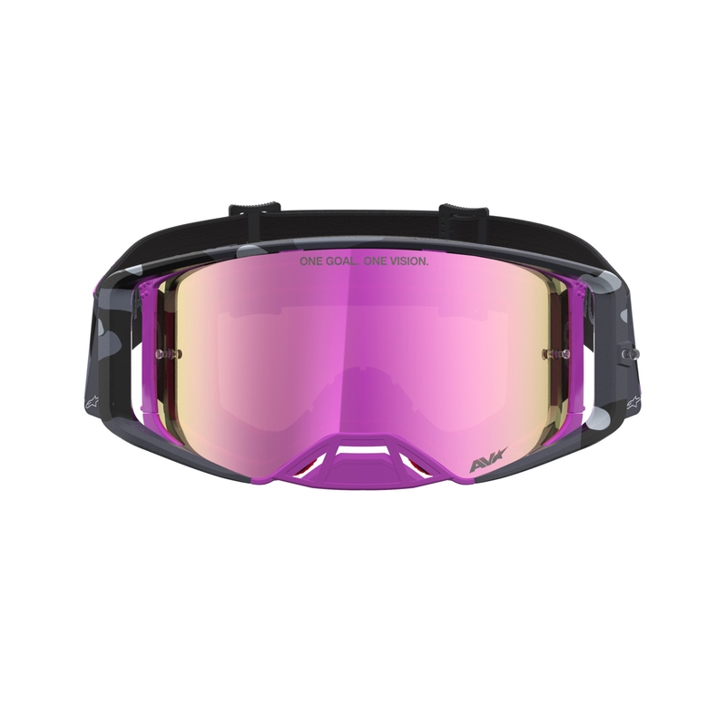 Alpinestars Supertech Lone paarse camouflage crossbril met spiegelend roze plexiglas