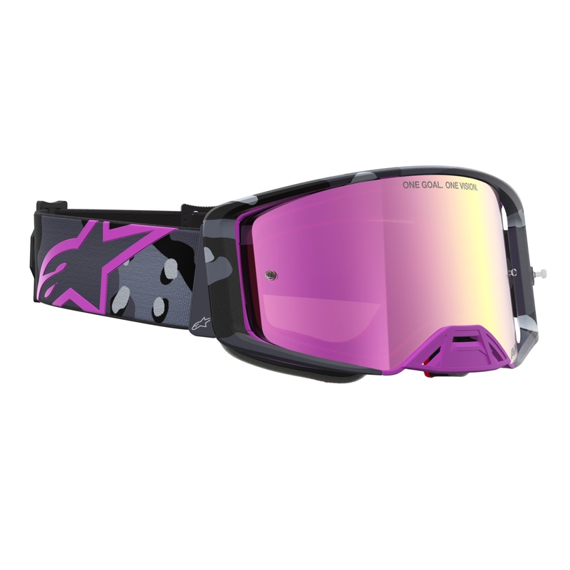 Alpinestars Supertech Lone paarse camouflage crossbril met spiegelend roze plexiglas