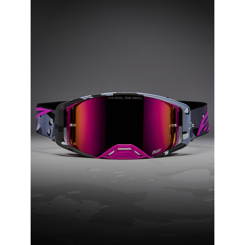 Alpinestars Supertech Lone paarse camouflage crossbril met spiegelend roze plexiglas