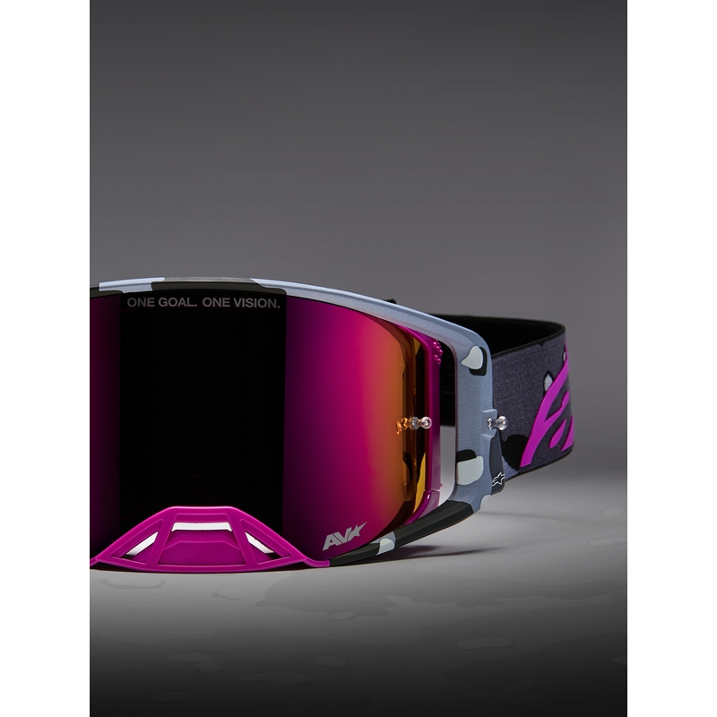 Alpinestars Supertech Lone paarse camouflage crossbril met spiegelend roze plexiglas