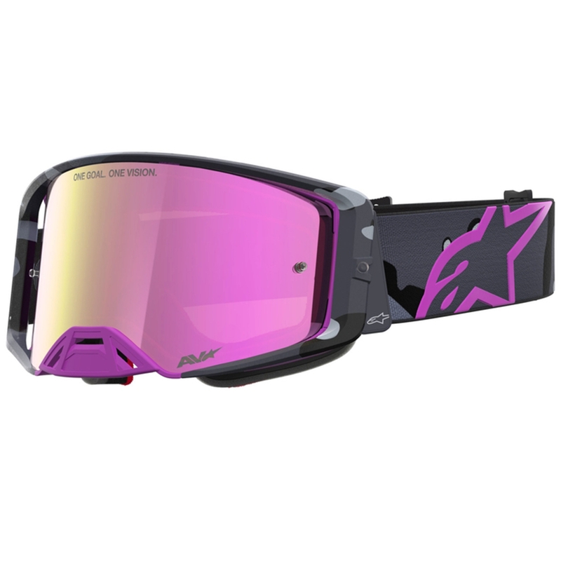 Alpinestars Supertech Lone paarse camouflage crossbril met spiegelend roze plexiglas