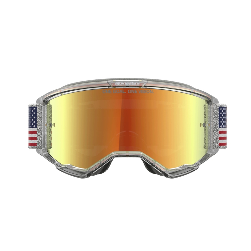 Alpinestars Vision 5 Fiftyfold blauw-rood-witte motorcrossbril met spiegelende rode lens