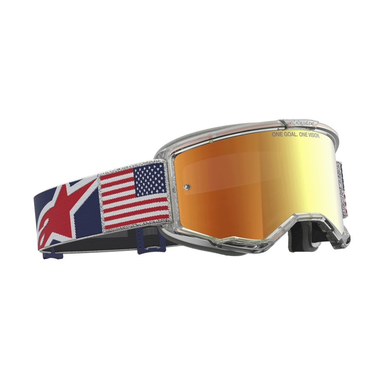 Alpinestars Vision 5 Fiftyfold blauw-rood-witte motorcrossbril met spiegelende rode lens