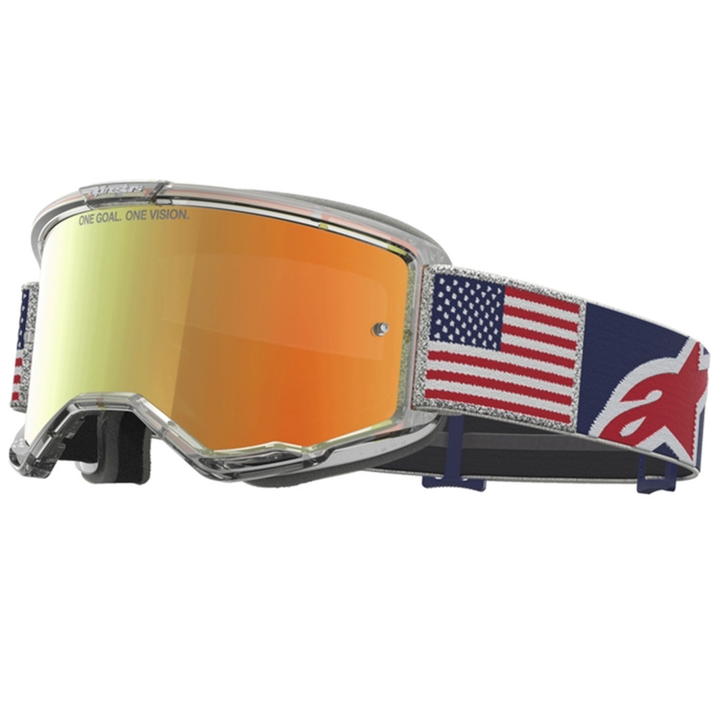 Alpinestars Vision 5 Fiftyfold blauw-rood-witte motorcrossbril met spiegelende rode lens